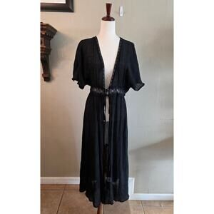 Timing Women's Black Long Sheer Duster Kimono Coverup SZ Medium Witchy Spooky